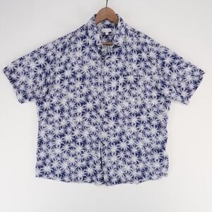 Peter Millar‎ Linen Shirt Mens XL Blue Print Button Up Short Sleeve Palm Tree